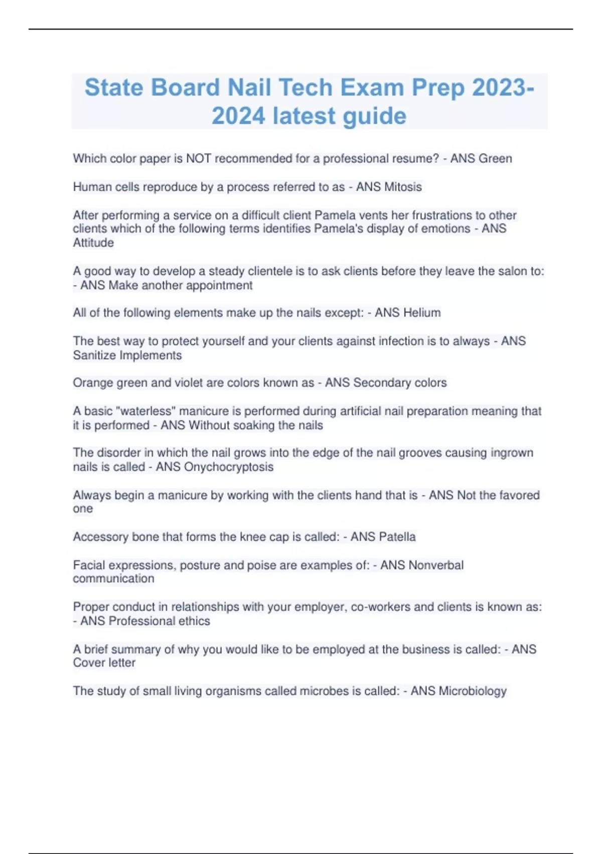 State Board Nail Tech Exam Prep latest guide State Board Nail Tech