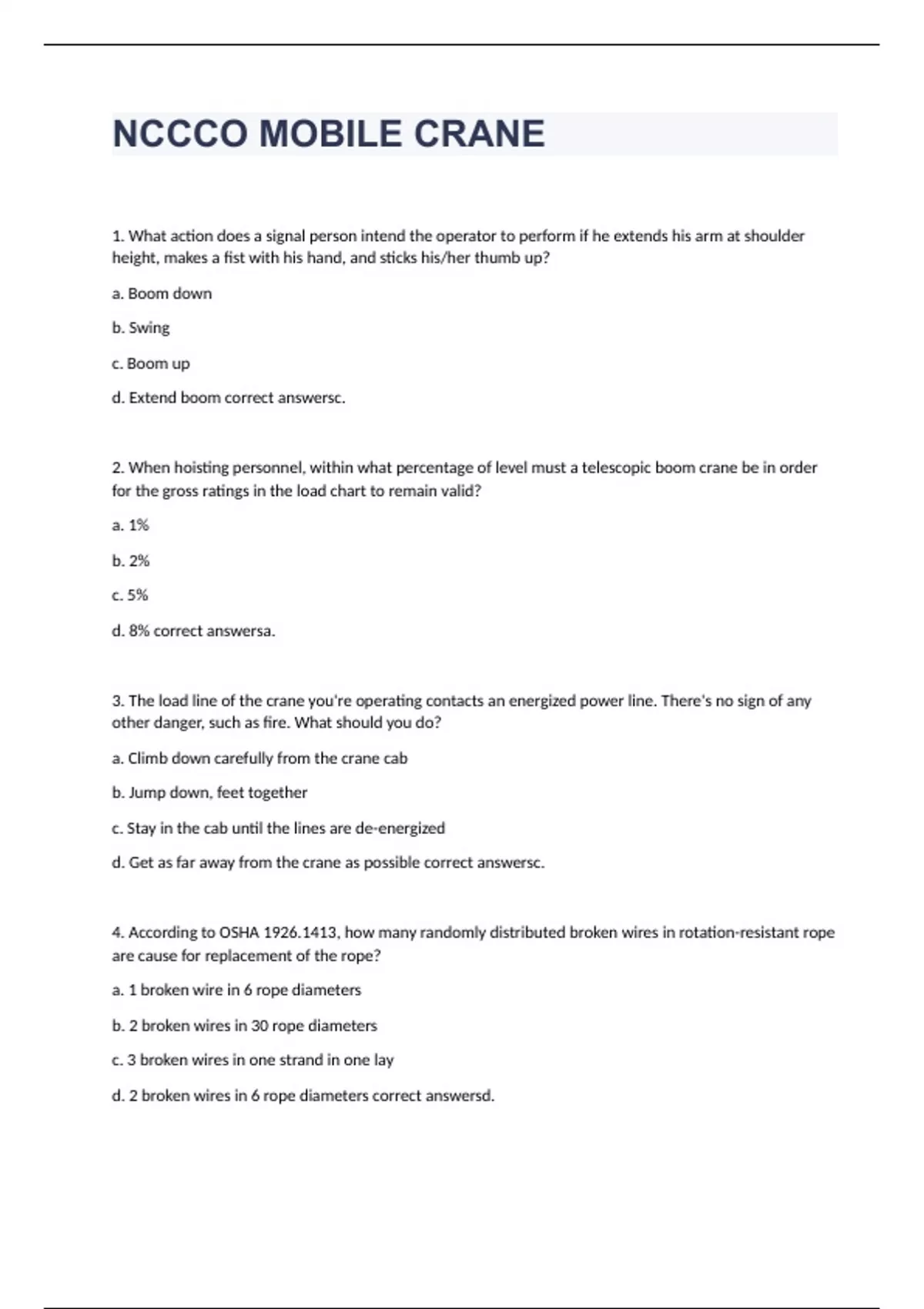 NCCCO MOBILE CRANE EXAM 2023 WITH 100 CORRECT ANSWERS NCCCO MOBILE