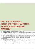 D265 - WGU - Critical Thinking - Reason and Evidence COMPLETE QUESTIONS AND ANSWERS 2023.
