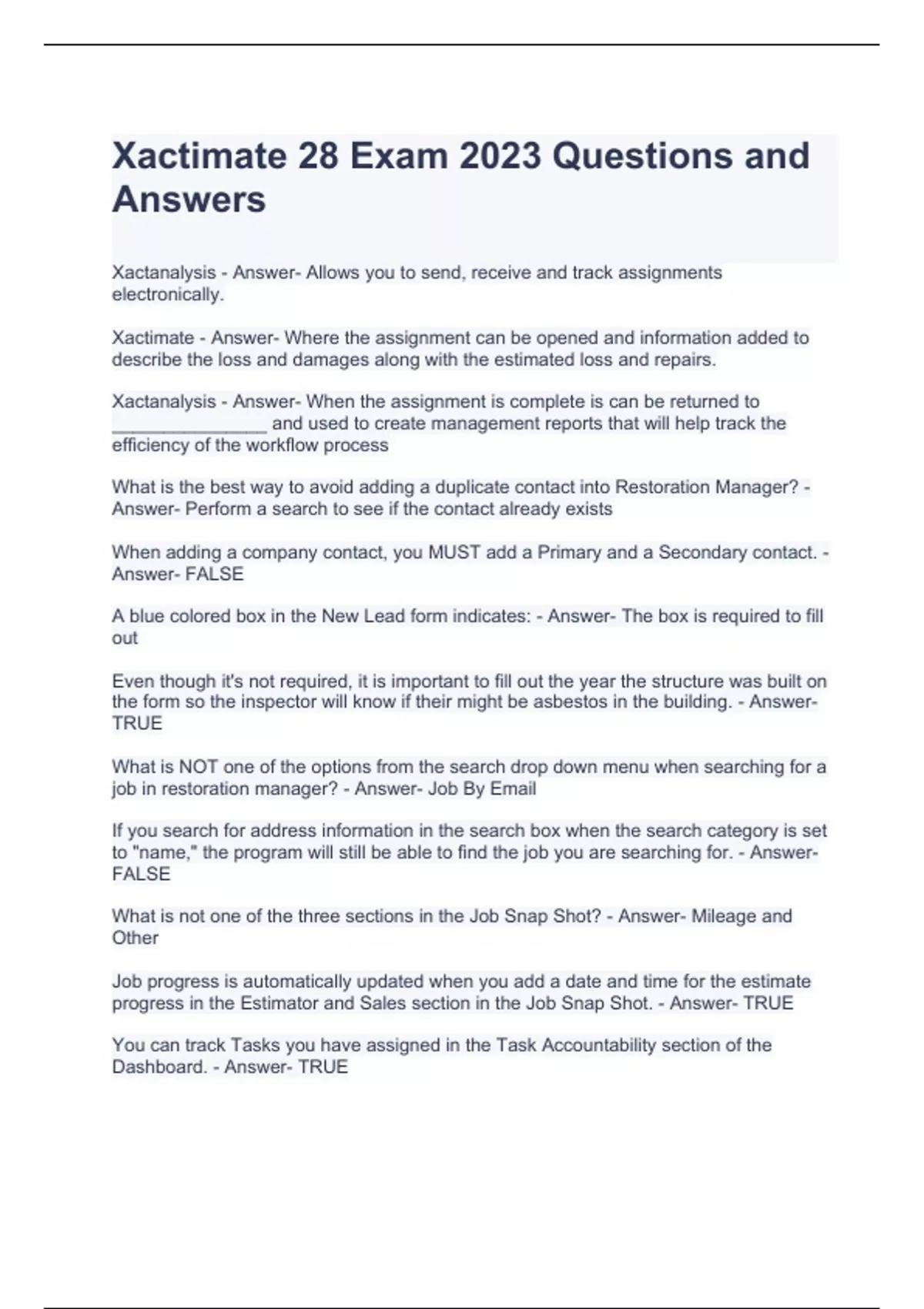 Xactimate 28 Exam 2023 Questions and Answers - Xactimate - Stuvia US