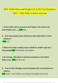 DCF Child Abuse and Neglect (CAAN) Test Questions 2023 - 2024 With Verified Answers