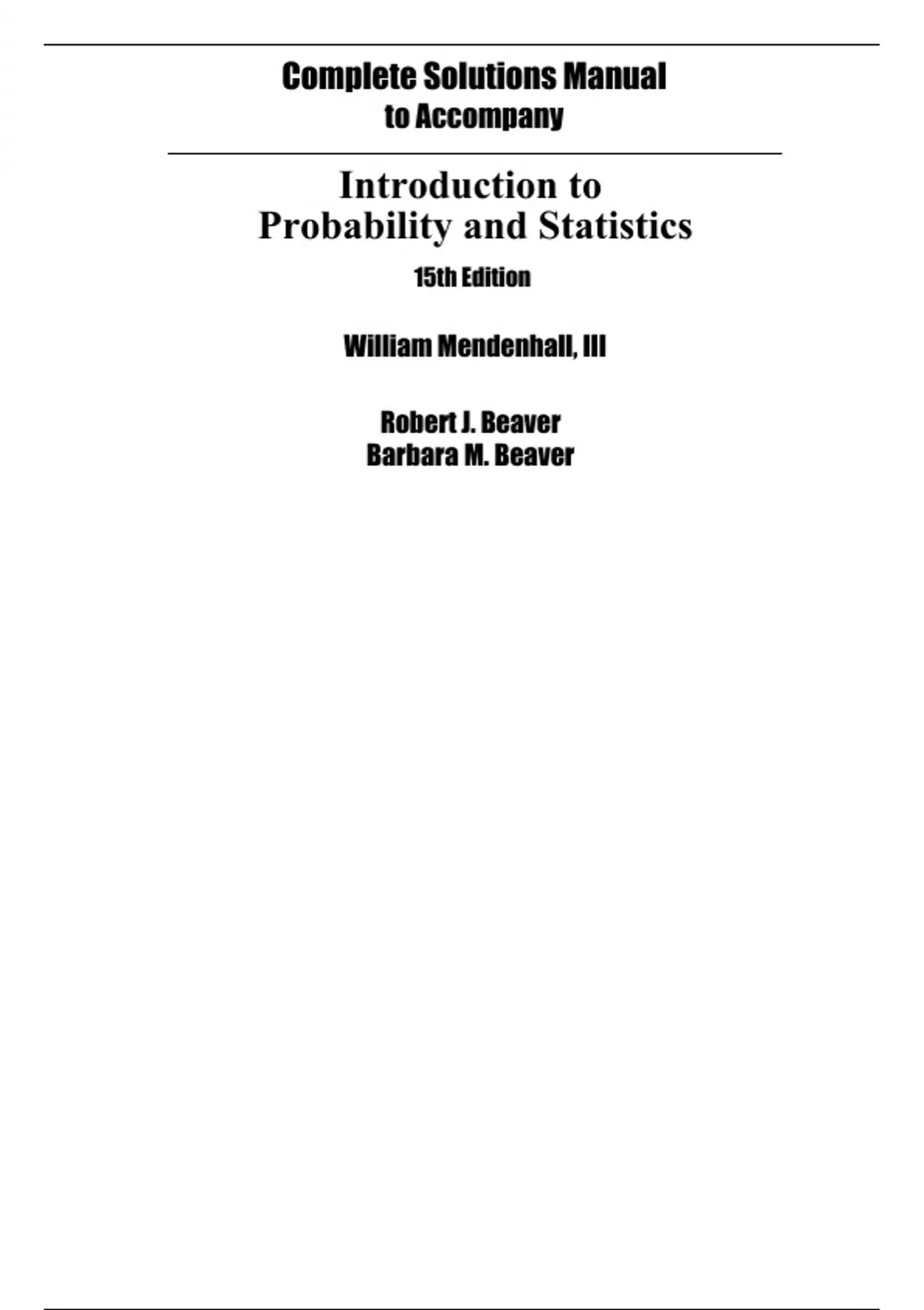 Introduction to Probability and Statistics 15th Edition By William ...
