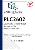 PLC2602 Assignment 2 &lpar;DETAILED ANSWERS&rpar; Semester 1 2024 &lpar;289384&rpar;- DISTINCTION GUARANTEED