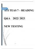ATI TEAS 7 – READING Q&A    2022/ 2023.