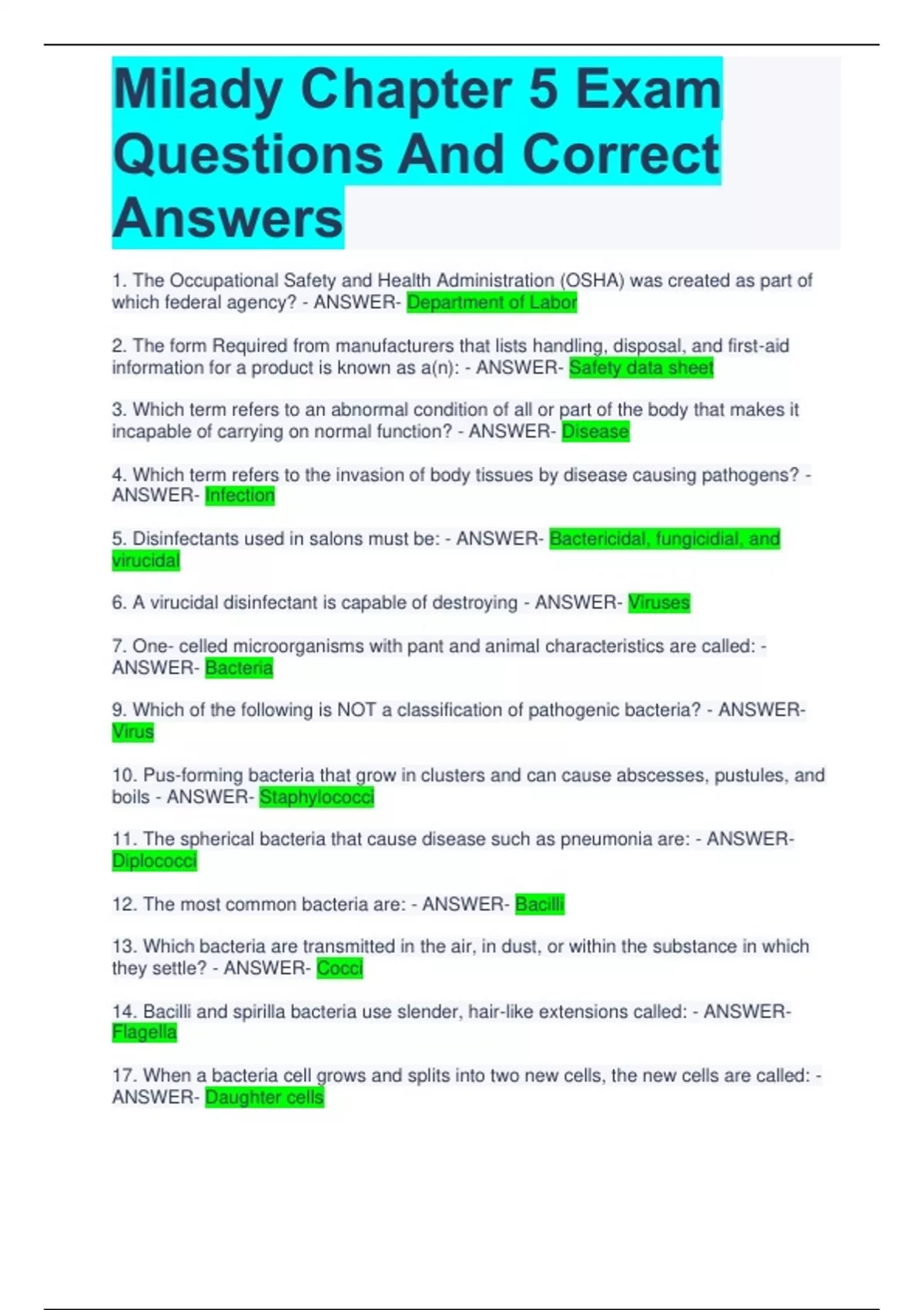 Milady Chapter 5 Exam Questions And Correct Answers - Milady Chapter 5 ...