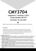 CMY3704 Assignment 1 (ANSWERS) Semester 2 2023 - DISTINCTION GUARANTEED