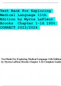 Test Bank For Exploring  Medical Language 11th  Edition by Myrna LaFleur  Brooks Chapter 1-16 100%  CORRECT 2023/2024 