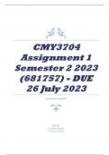 CMY3704 Assignment 1 Semester 2 2023 &lpar;681757&rpar; - DUE 26 July 2023