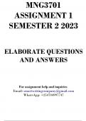 MNG3701 Assignment 1 Semester 2 2023 - DUE 25/8/2023