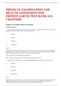 PHYSICAL EXAMINATION AND HEALTH ASSESSMENT 8TH EDITION JARVIS TEST BANK ALL CHAPTERS WITH QUESTIONS AND ANSWERS