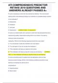 ATI COMPREHENSIVE PREDICTOR RETAKE 2019 QUESTIONS AND ANSWERS ALREADY PASSED A&plus;