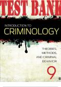 TEST BANK for Introduction to Criminology: Theories, Methods, and Criminal Behavior 9th Edition by Frank E. Hagan. (All 15 Chapters)