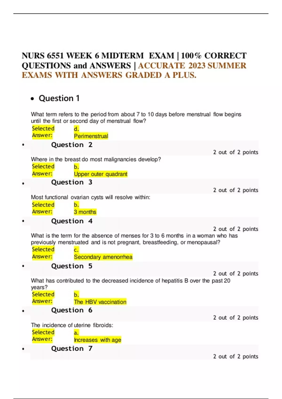 NURS 6551 WEEK 6 MIDTERM EXAM | 100% CORRECT QUESTIONS and ANSWERS ...