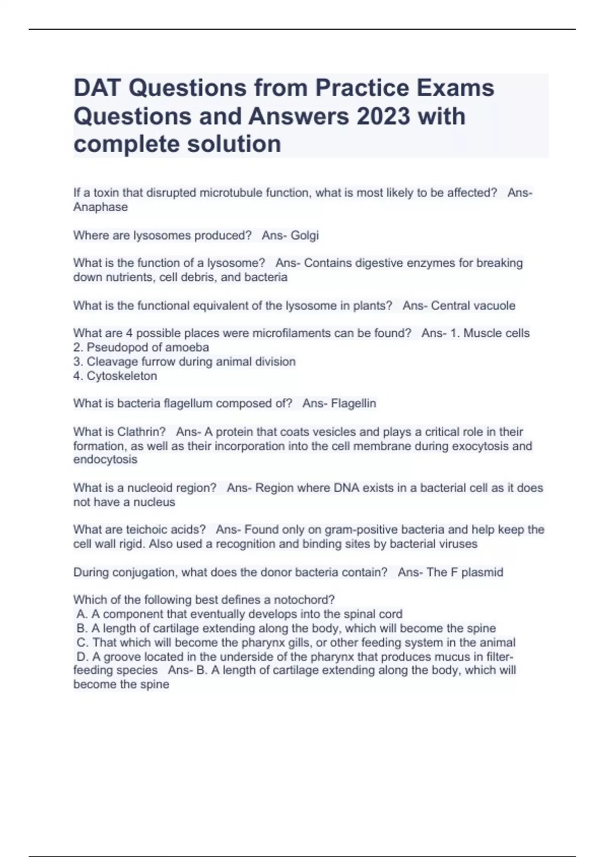 DAT Questions from Practice Exams Questions and Answers 2023 with ...