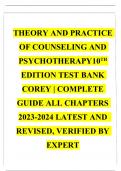 COMPLETE TESTBANK THEORY AND PRACTICE OF COUNSELING AND PSYCHOTHERAPY 10TH EDITION BY COREY (ALL CHAPTERS) 2023-2024 LATEST AND  REVISED, VERIFIED BY EXPERT