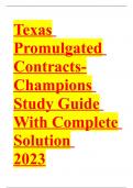 Texas Promulgated Contracts-CHAMPIONS Exam, Answered-The elements of a valid contract are, competent parties, consideration, legal subject matter, in writing, and ___________. (a) Default (b) Mutual consent (c) Property condition (d) Recording - B A(n) __