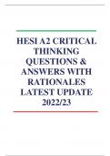 HESI A2 CRITICAL THINKING EXAM QUESTIONS & ANSWERS WITH RATIONALES LATEST UPATED 2023