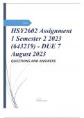 HSY2602 Assignment 1 Semester 2 2023 &lpar;643219&rpar; - DUE 7 August 2023