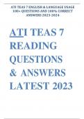 ATI TEAS 7 ENGLISH & LANGUAGE USAGE  100+ QUESTIONS AND 100% CORRECT  ANSWERS 2023-2024