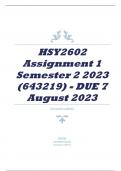 HSY2602 Assignment 1 Semester 2 2023 &lpar;643219&rpar; - DUE 7 August 2023