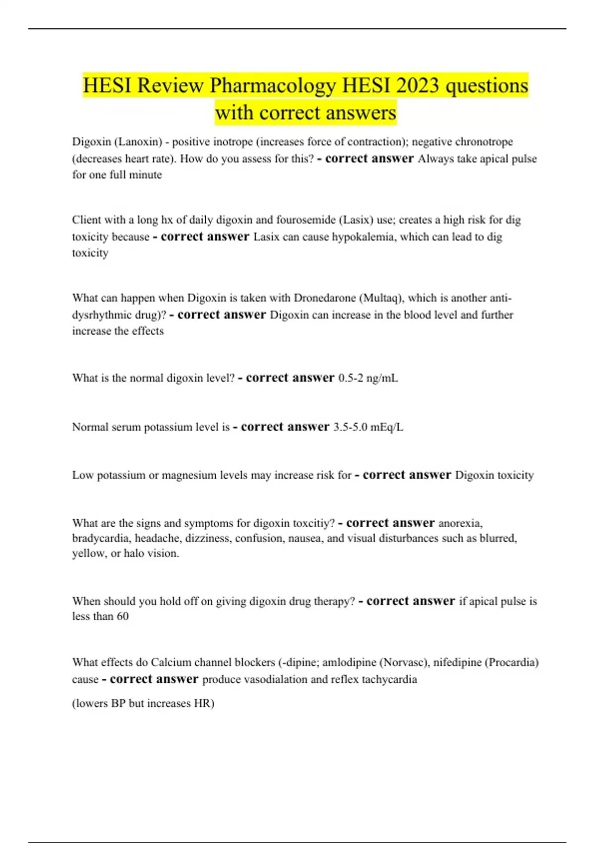 HESI Review Pharmacology HESI 2023 questions with correct answers ...