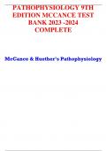 TESTBANK FOR PATHOPHYSIOLOGY 9TH  EDITION MCCANCE TEST  BANK 2023 -2024 COMPLETE  SOLUTION