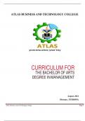 CURRICULUM FOR THE BACHELOR OF ARTS DEGREE IN MANAGEMENT
