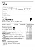AQA GCSE MATHEMATICS Foundation Tier Paper 1 MAY 2023 QUESTION PAPER&colon; Non-Calculator