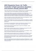 ADX Dispatcher Exam- Air Traffic Controller & flight operations Question and answers already passed 2023