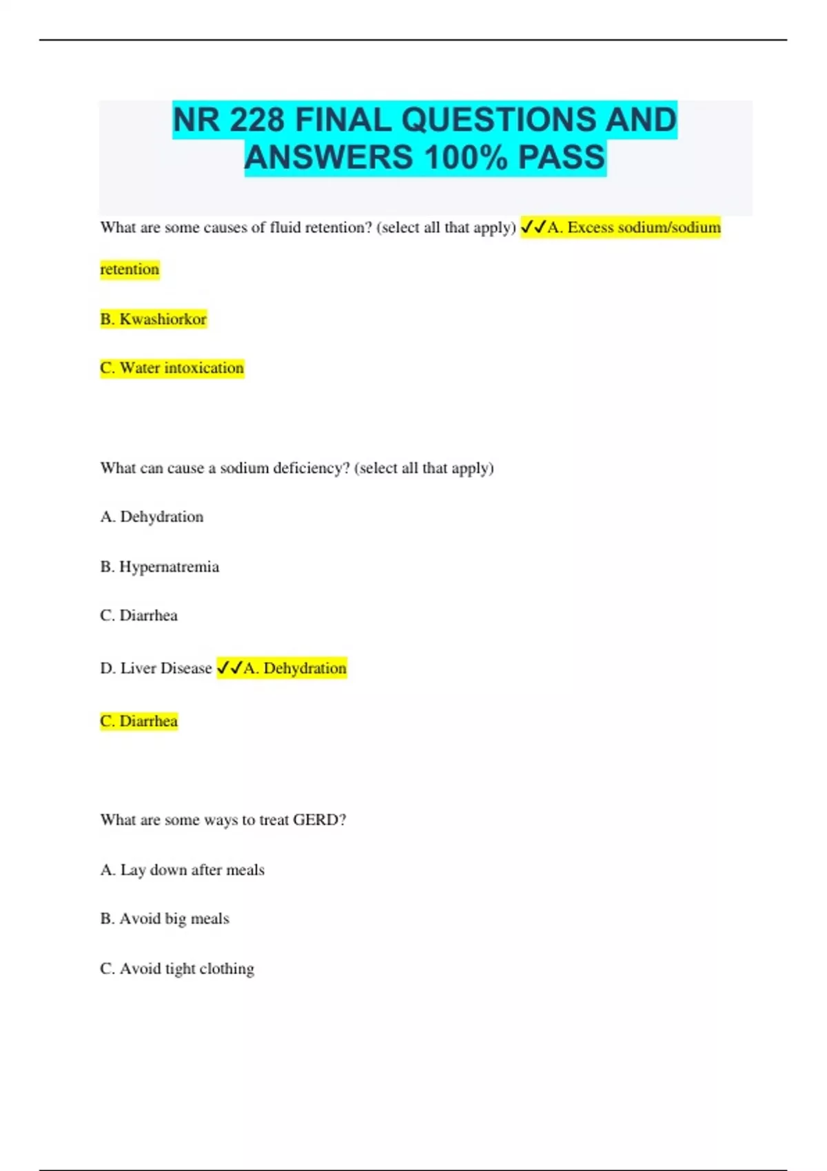 NR 228 FINAL QUESTIONS AND ANSWERS 100% PASS - NR 228 - Stuvia US