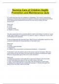 Nursing Care of Children Health  Promotion and Maintenance Quiz