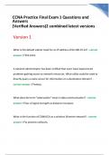 CCNA Practice Final Exam 1 Questions and Answers &lpar;Verified Answers&rpar;2 combined latest versions rated A&plus;