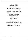 MSN 571 Pharmacology Midterm Exam 2023&sol;2024  Version 2  Verified Solutions &lpar;Actual Exam&rpar;