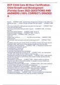 DCF Child Care 40 Hour CertificationChild Growth and Development &lpar;Florida&rpar; Exam 2023 QUESTIONS AND ANSWERS &lpar;100&percnt; CORRECT&rpar; GRADED A