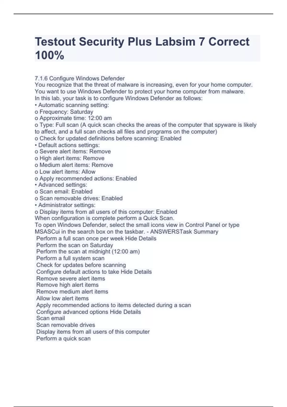 Testout Security Plus Labsim 7 Correct 100 Testout Security Stuvia US