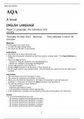 AQA  A level ENGLISH LANGUAGE Paper 1 Language, the individual and society  Thursday 25 May 2023