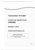 Criminal Law: Specific Crimes CRW2602 Semester 1 and 2 Criminal and Procedural Law