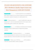 EXAM C430 QUESTIONS AND ANSWERS 2023- Healthcare Quality Improvement and Risk Management ALREADY PASSED