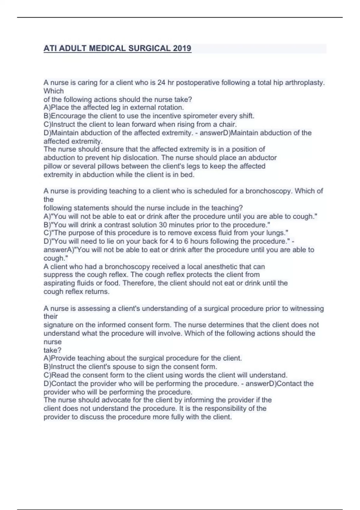 ATI ADULT MEDICAL SURGICAL final exam with question and correct answers