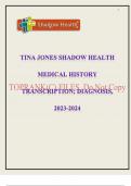 TINA JONES  SHADOW HEALTH MEDICAL HISTORY TRANSCRIPTION ON DIAGNOSIS -HEALTH ASSESSMENT 2023-2024 HEALTH REPORT