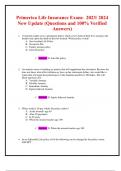 Primerica Life Insurance Exam&colon;  2023&sol; 2024 New Update &lpar;Questions and 100&percnt; Verified  Answers&rpar; 