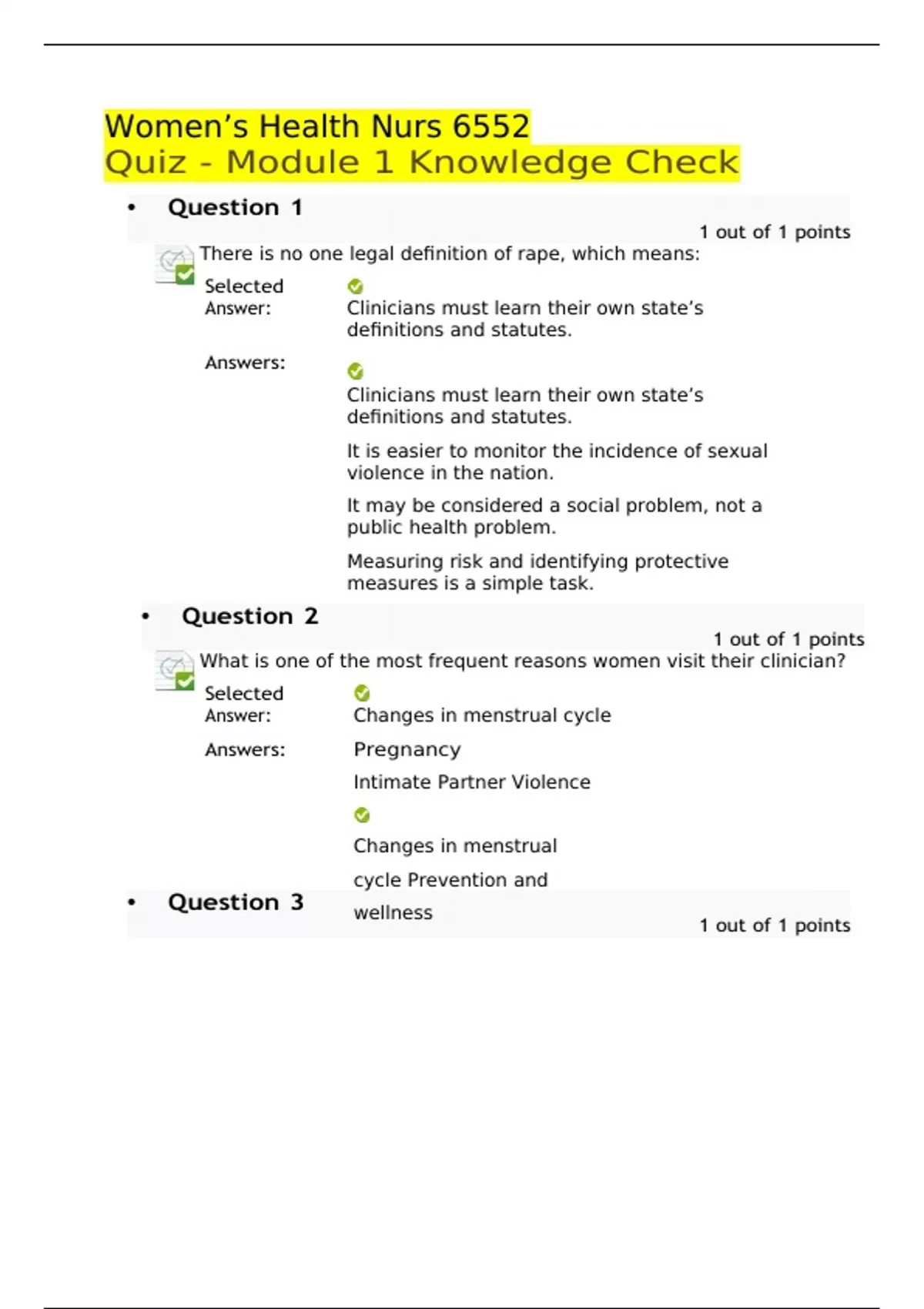 Women’s Health Nurs 6552 Quiz - Module 1 Knowledge Check - Womwledge ...