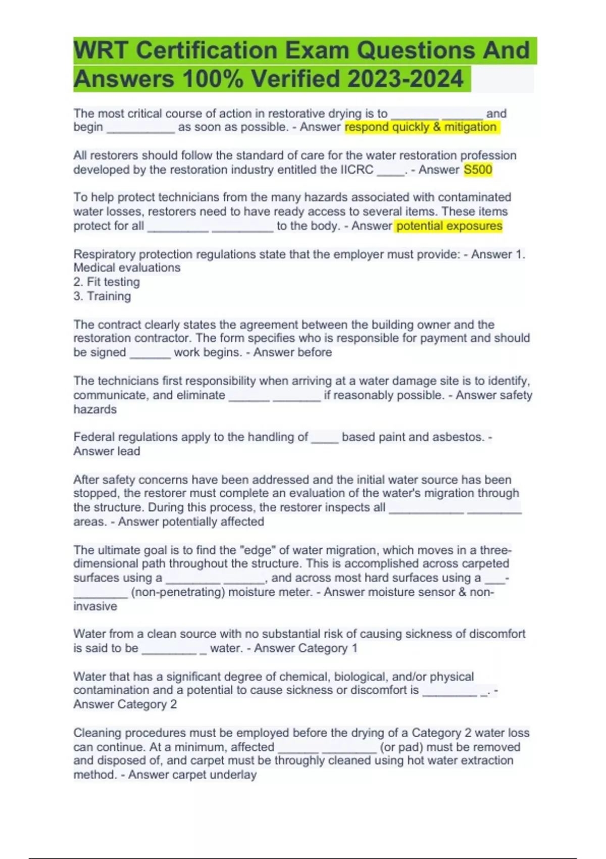 WRT Certification Exam Practice Questions And Answers 100 Verified