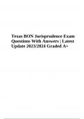 Texas BON Jurisprudence Exam Practice Questions With Answers | Latest Update 2023/2024 Graded A+