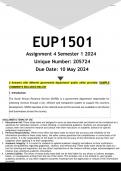 EUP1501 Assignment 4 &lpar;ANSWERS&rpar; Semester 1 2024 - DISTINCTION GUARANTEED