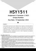 HSY1511 Assignment 4 (ANSWERS) Semester 2 2023 - DISTINCTION GUARANTEED. (2 ANSWERS PROVIDED)