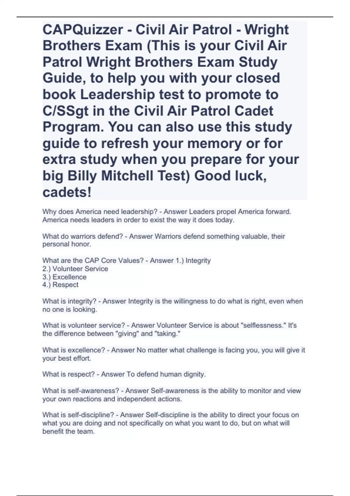 CAPQuizzer - Civil Air Patrol - Wright Brothers Exam (This is your ...