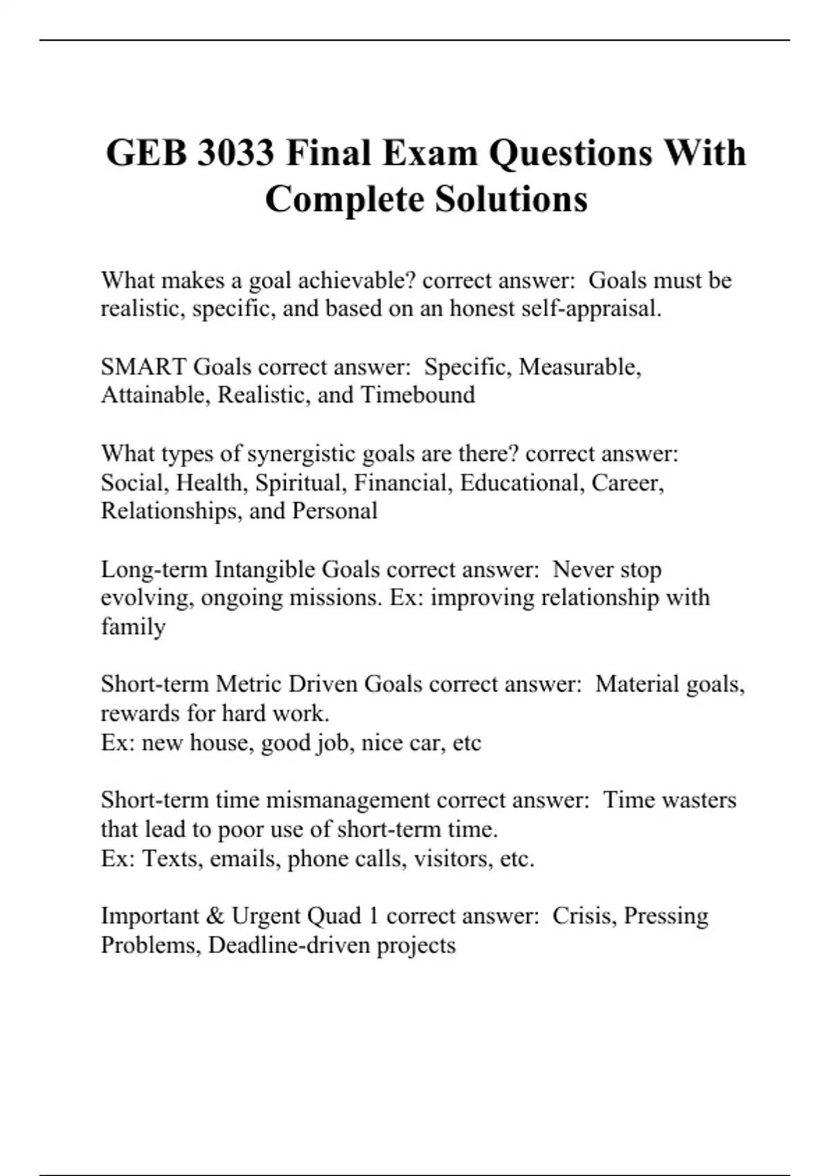 GEB 3033 Final Exam Questions With Complete Solutions - GEB - Stuvia US
