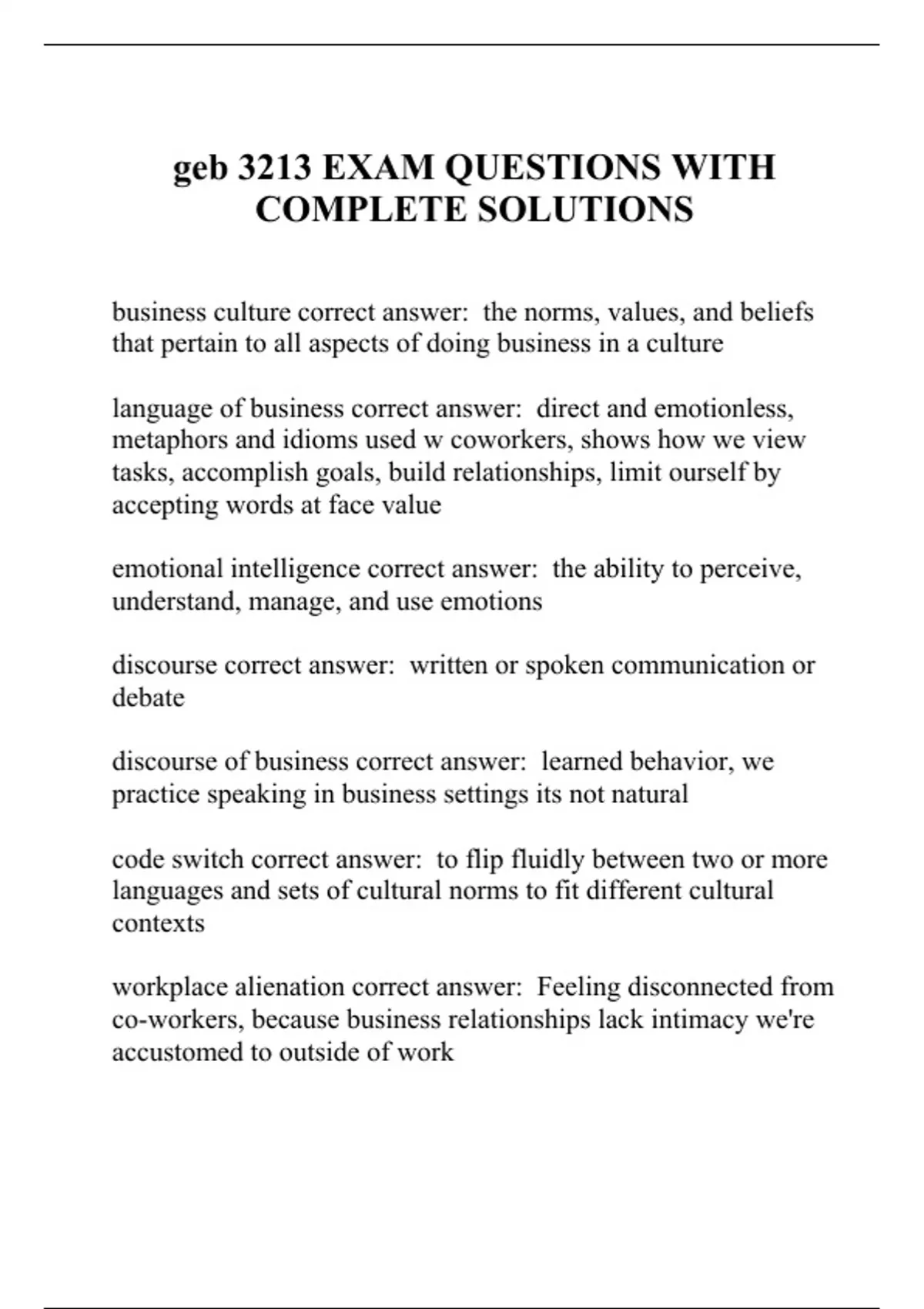 geb 3213 EXAM QUESTIONS WITH COMPLETE SOLUTIONS - GEB - Stuvia US