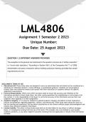 LML4806 Assignment 1 &lpar;ANSWERS&rpar; Semester 2 2023 - DISTINCTION GUARANTEED  &lpar;2 DIFFERENT ANSWERS PROVIDED&rpar;